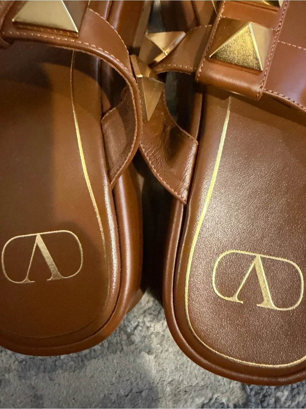 Valentino Garavani Brown Kids Studded Slide Sandals with Gold Accents